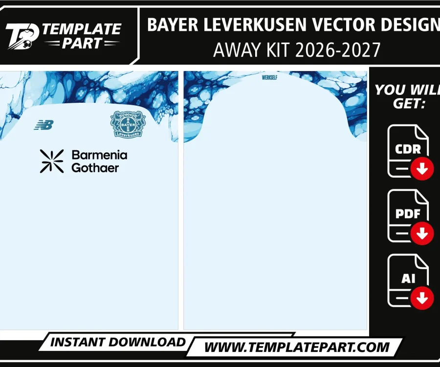 Bayer Leverkusen 26-27 Away Kit Vector Template for football jersey sublimation in CDR AI and PDF format