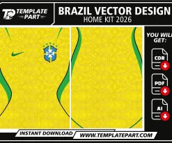 Brazil 2026 World Cup Home Kit Template editable football jersey vector