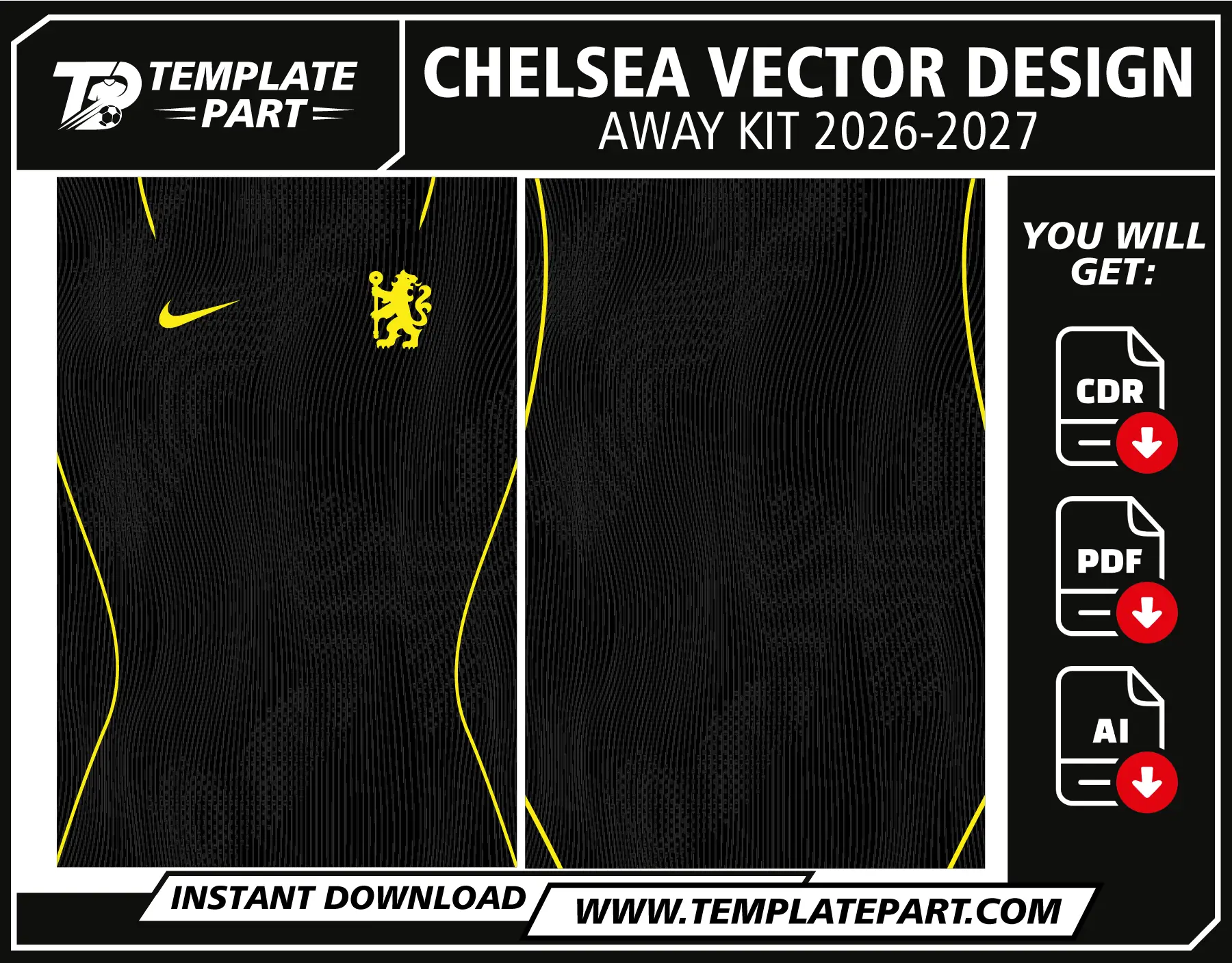 Chelsea 26-27 Away Kit Template editable football jersey vector design