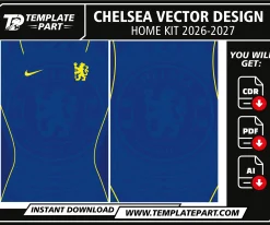 Chelsea 26-27 Home Kit Template editable football jersey vector design
