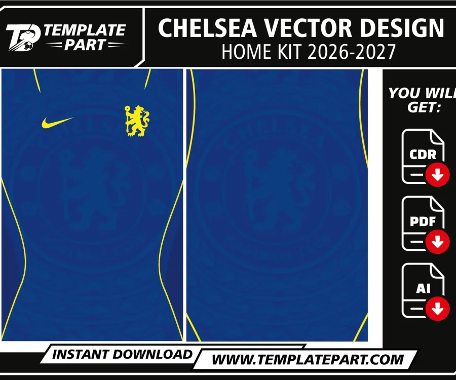 Chelsea 26-27 Home Kit Template editable football jersey vector design