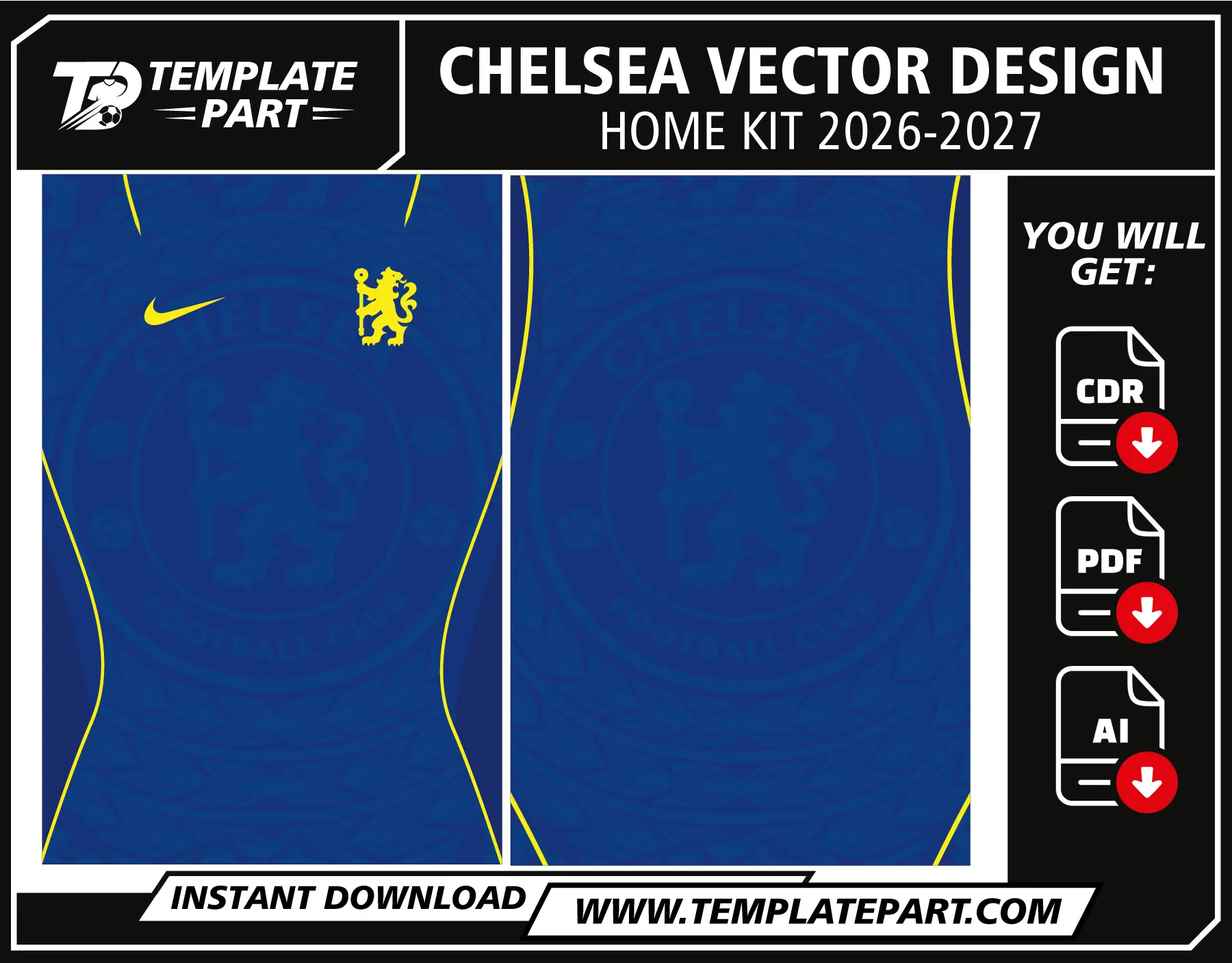 Chelsea 26-27 Home Kit Template editable football jersey vector design