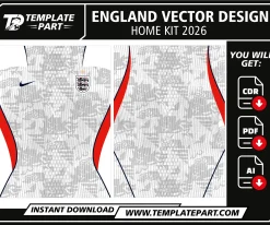 England 2026 World Cup Home Kit Template editable football jersey vector