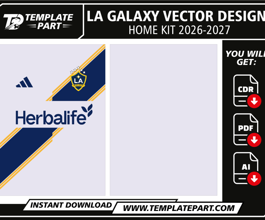 LA Galaxy 2026 Home Kit Vector Template – CDR, PDF & AI