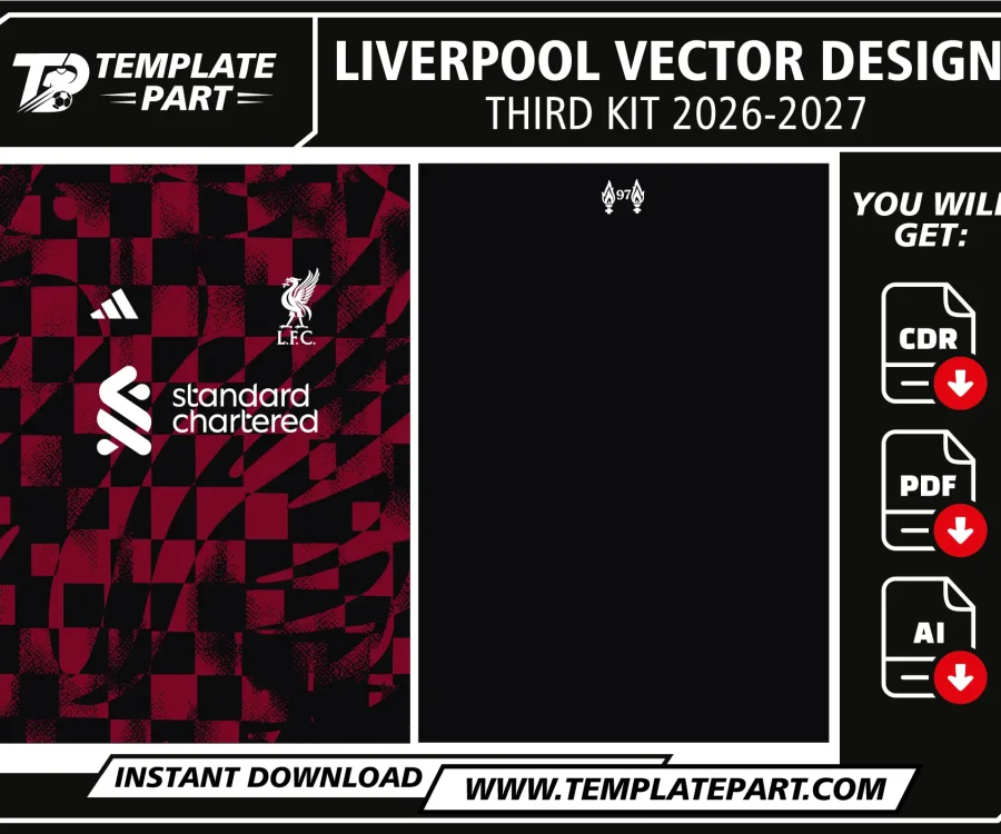 Liverpool 26-27 Third Kit Vector Template for football jersey sublimation in CDR AI and PDF format