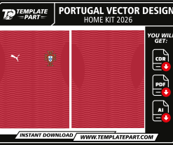 Portugal 2026 World Cup Home Kit Template editable football jersey vector