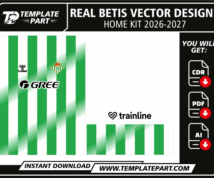 Real Betis 26-27 Home Kit vector design template in CDR AI and PDF