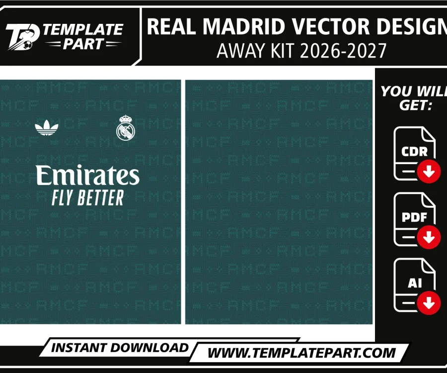 Real Madrid 26-27 Away Kit Vector Template – CDR, PDF & AI