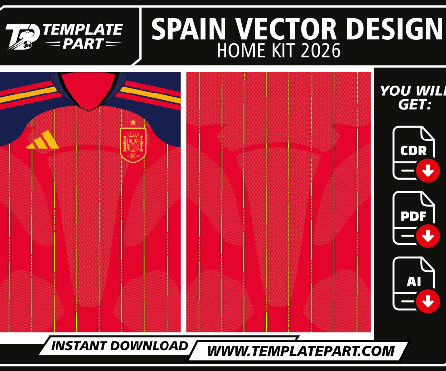 Spain 2026 World Cup Home Kit Template editable football jersey vector design