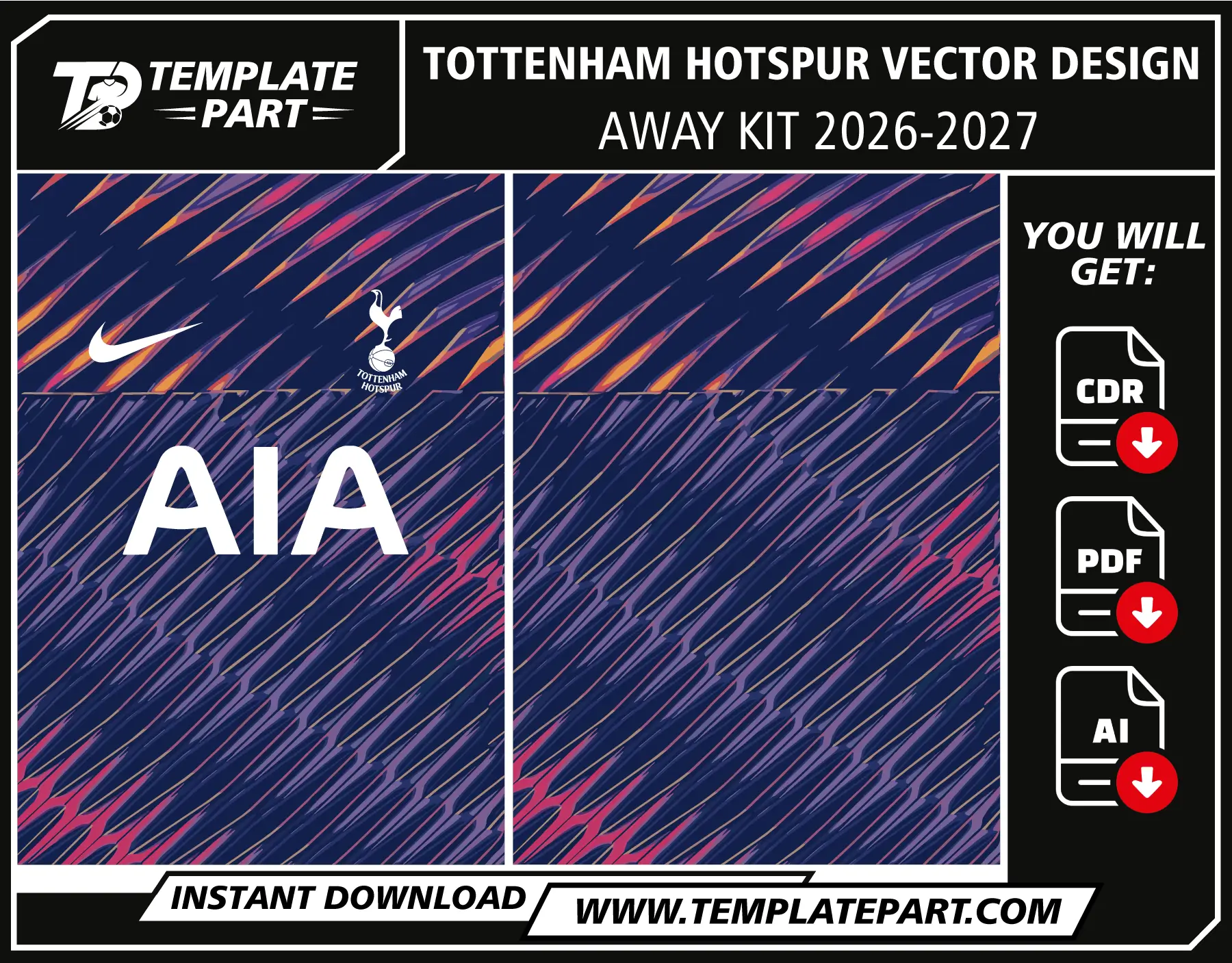 Tottenham 26-27 Away Kit Template editable football jersey vector design