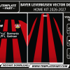 Bayer Leverkusen 26-27 Home Kit vector template inspired by the Bayer 04 Leverkusen 2026-27 home football jersey with bold red and black stripes