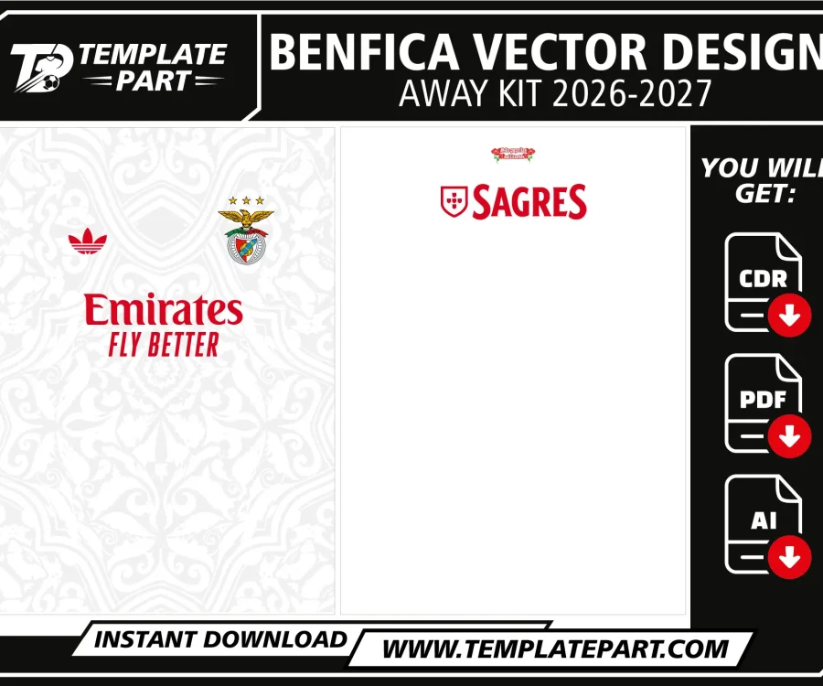 Benfica 26-27 Away Kit Template football jersey vector design for sublimation
