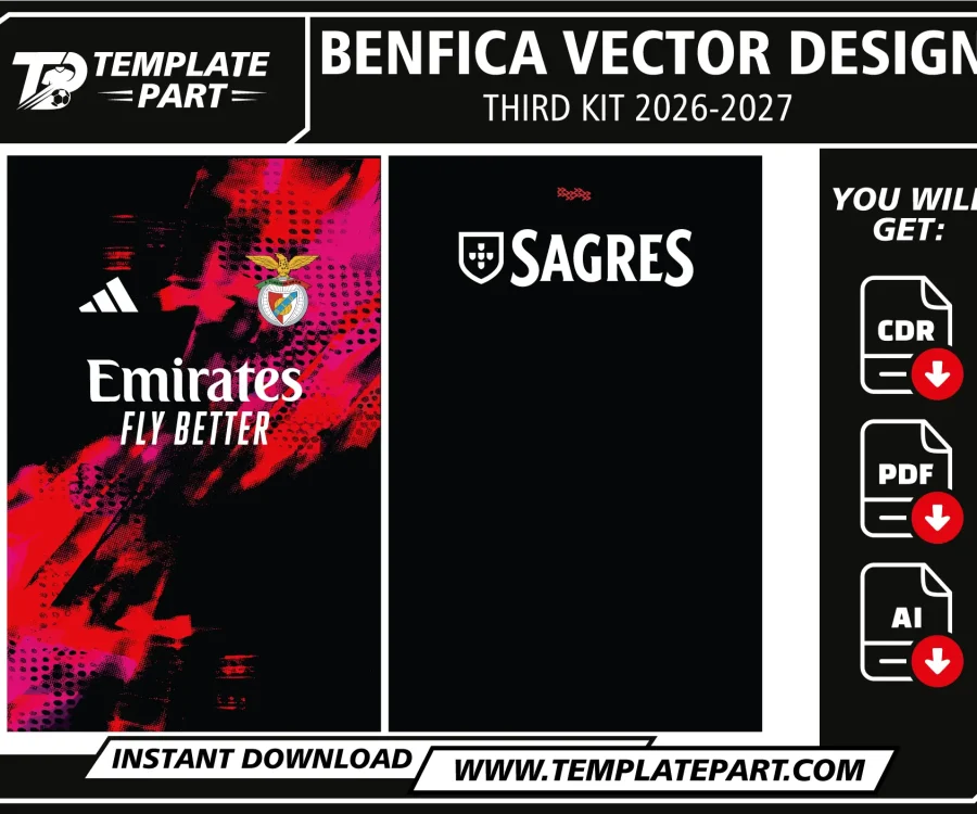 Benfica 26-27 Third Kit Template – Football Jersey Vector Design