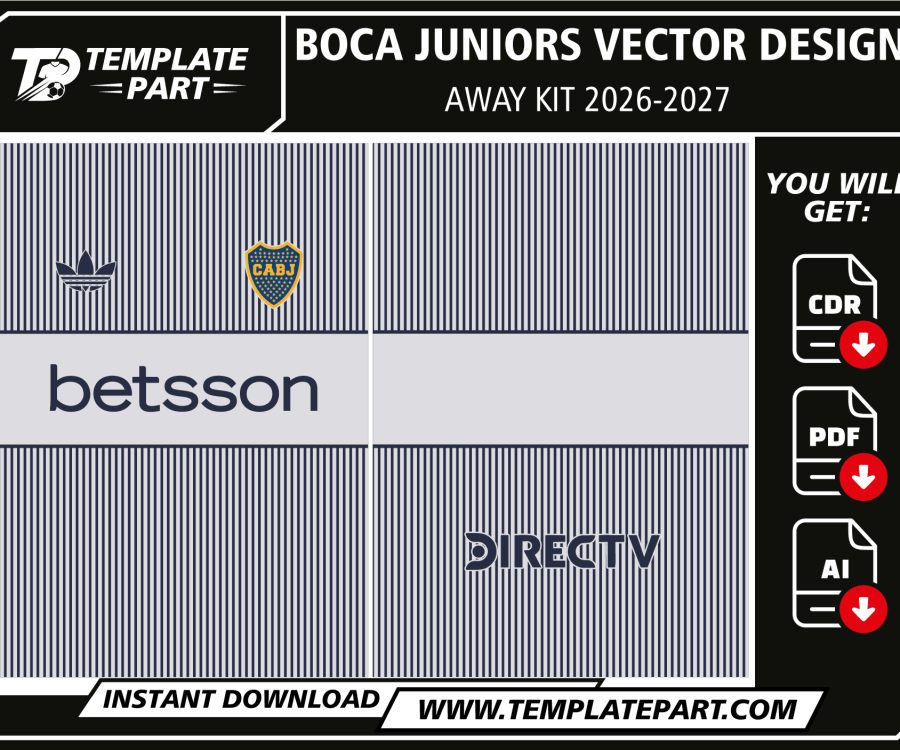 Boca Juniors 26-27 Away Kit Template – Football Jersey Vector Design