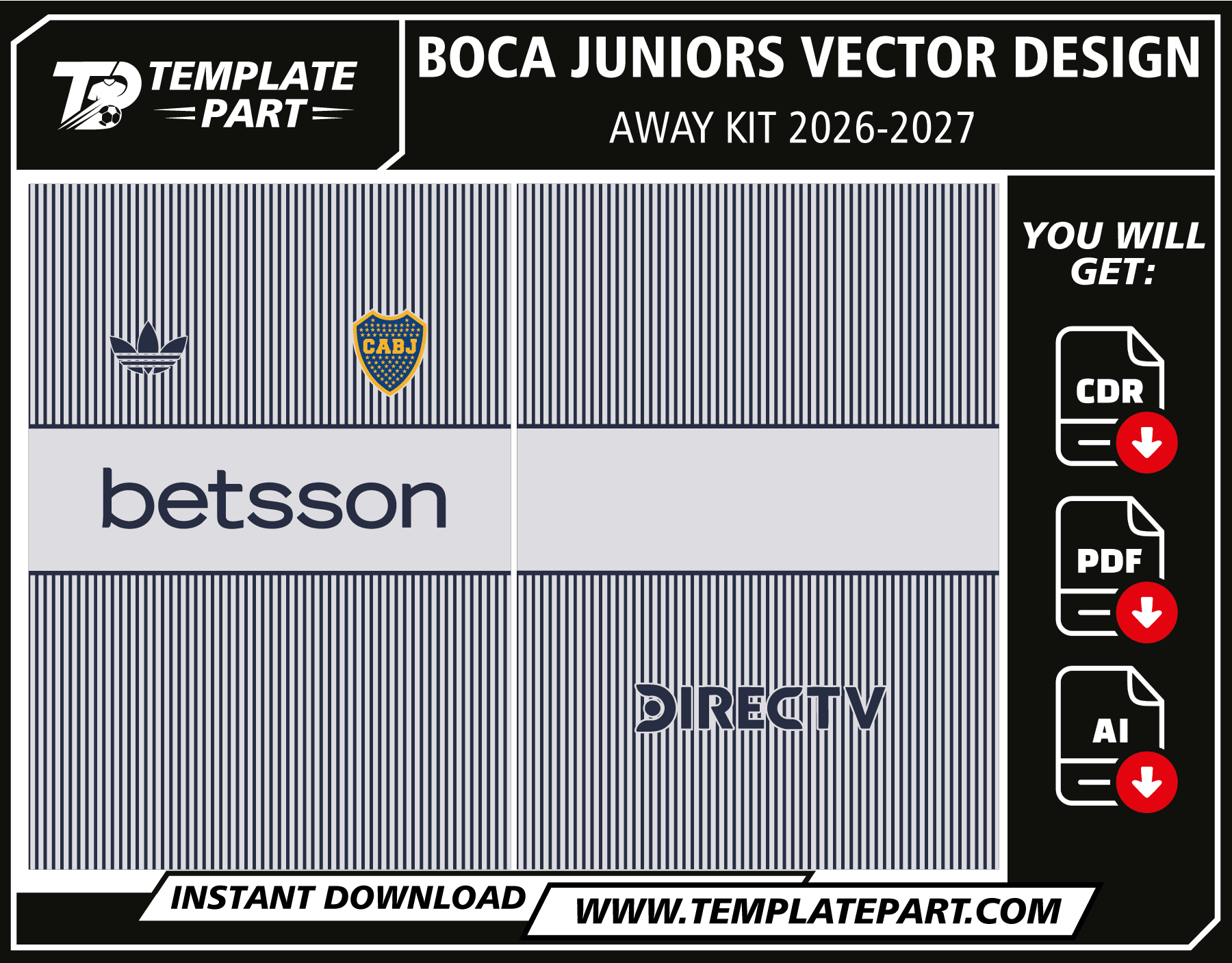 Boca Juniors 26-27 Away Kit Template β Football Jersey Vector Design