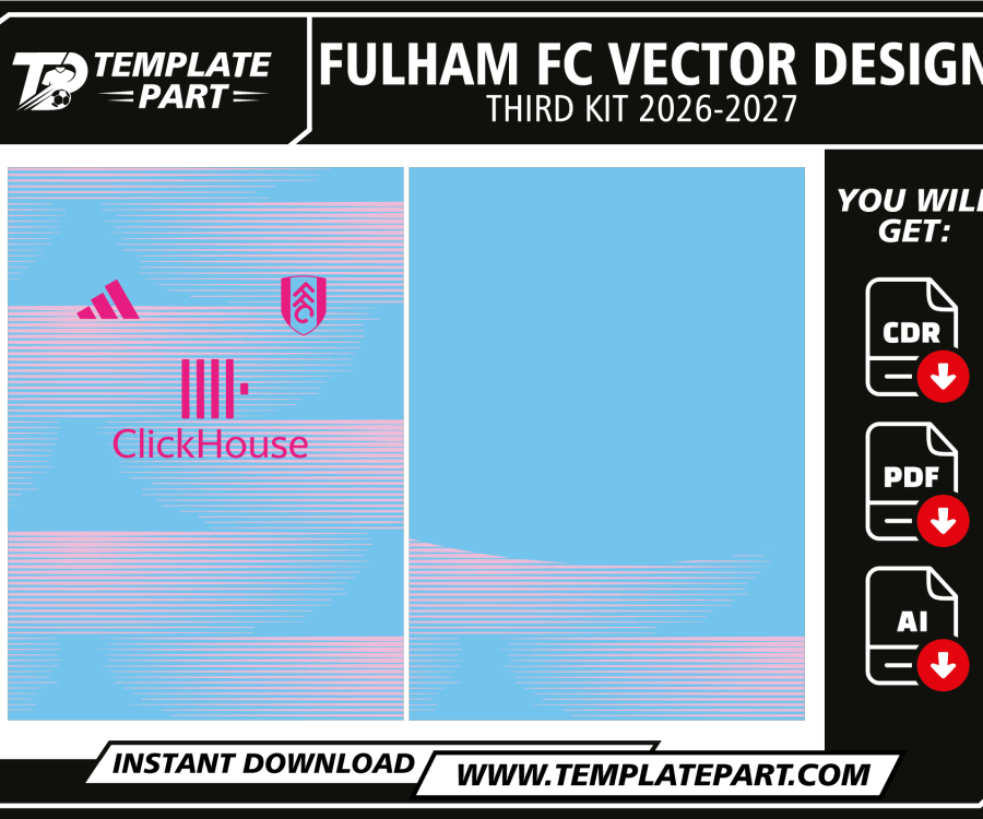 Fulham 26-27 Third Kit Template sky blue and neon pink football jersey vector