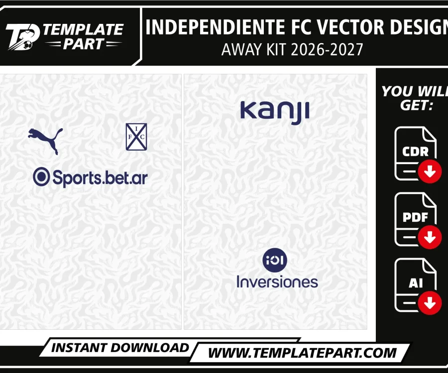 Independiente 26-27 Away Kit Template white football jersey vector design with tonal flame pattern