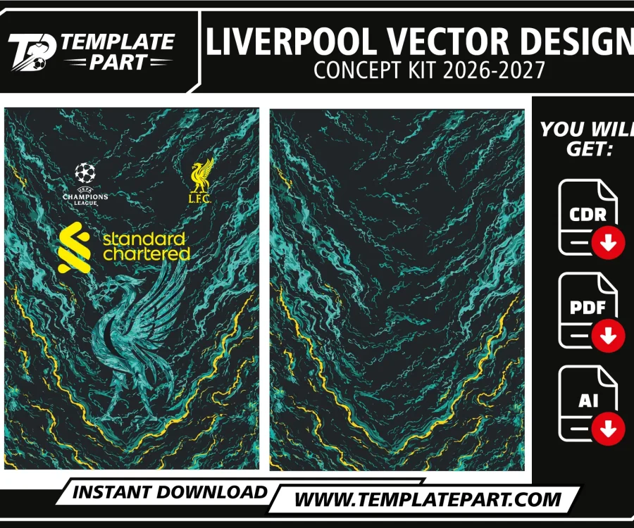 Liverpool 26-27 Concept Kit Template teal and yellow football jersey vector design