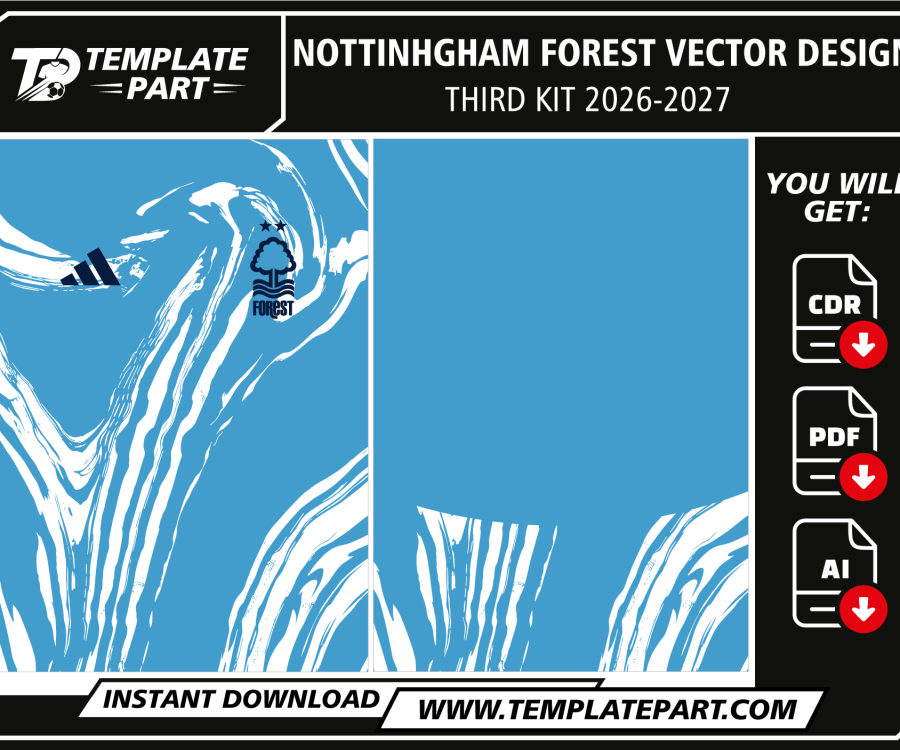 Nottingham Forest 26-27 Third Kit Template light blue football jersey vector design