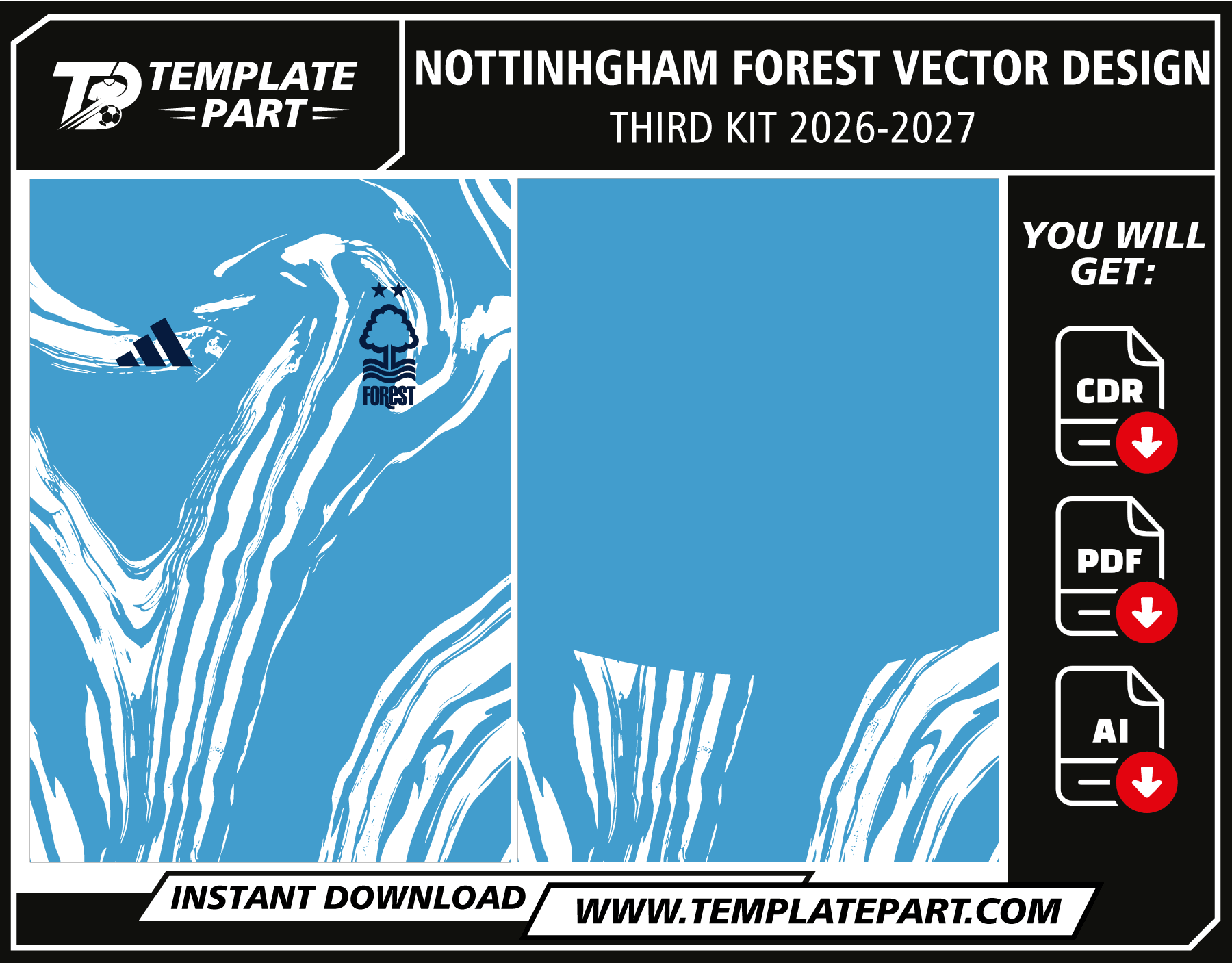 Nottingham Forest 26-27 Third Kit Template light blue football jersey vector design