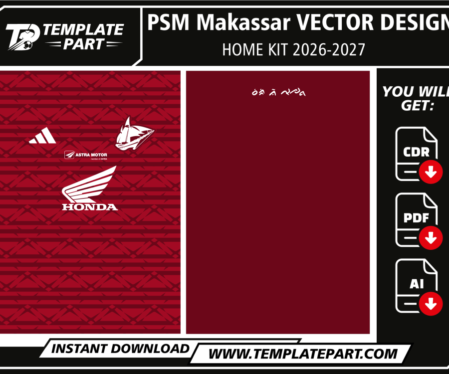 PSM Makassar 26-27 Home Kit Template maroon football jersey vector design