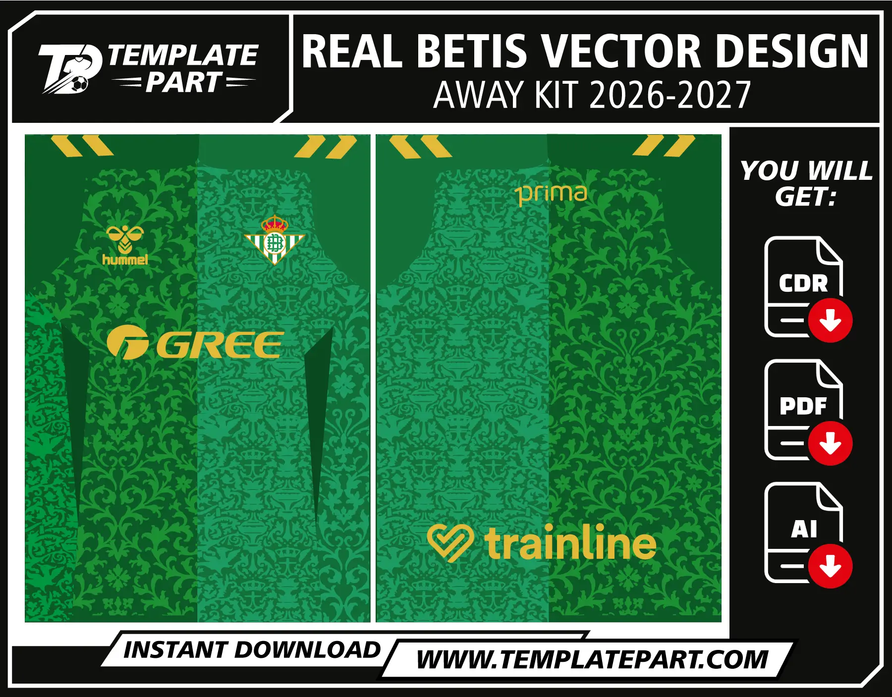 Real Betis 26-27 Away Kit Template football jersey vector design for sublimation
