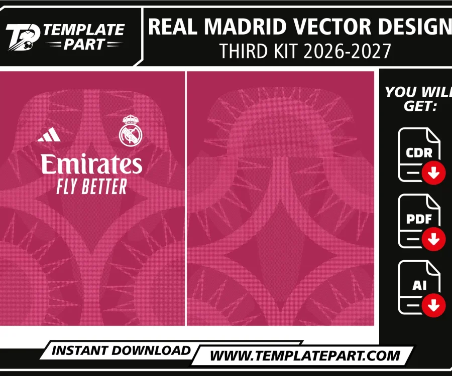 Real Madrid 26-27 Third Kit Template pink football jersey vector design for sublimation