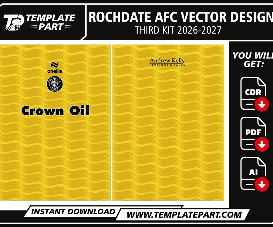 Rochdale AFC 26-27 Third Kit Template yellow football jersey vector design