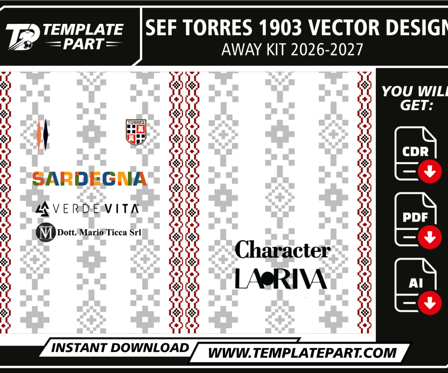 SEF Torres 1903 26-27 Away Kit Template white Sardinian-inspired football jersey vector design