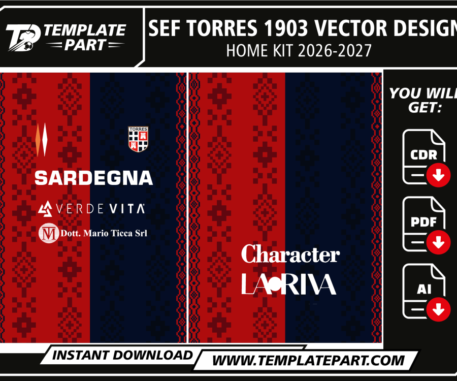 SEF Torres 1903 26-27 Home Kit Template red and navy football jersey vector design