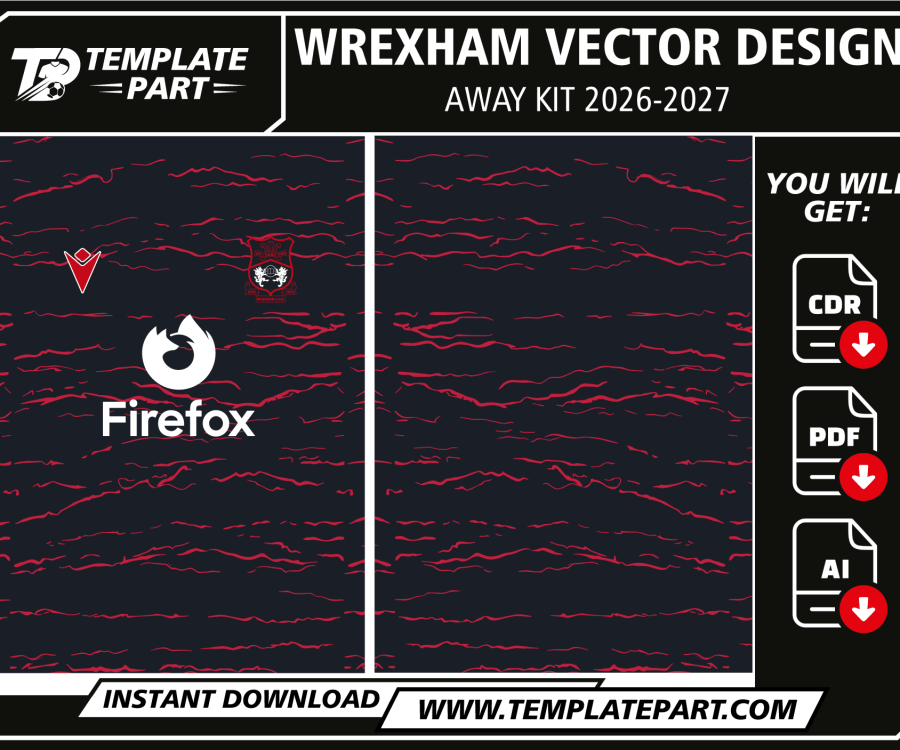 Wrexham 26-27 Away Kit Template dark navy and red football jersey vector design